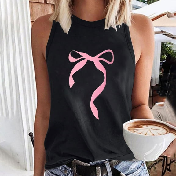QUNYINEY Sleeveless Tank Top Women Muscle Crewneck Casual Bow Shirts Summer Loose Tank Tops