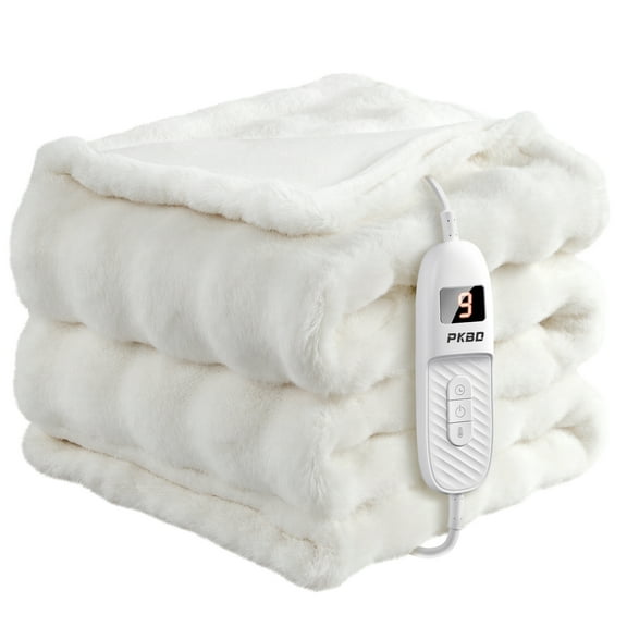 Alupssuc Electric Heated Throw Blanket, Faux Rabbit Fur Heated Blanket with 9 Heating Settings and Up to 9H Auto Off Timer, LED Display, 50 x 60 Inch