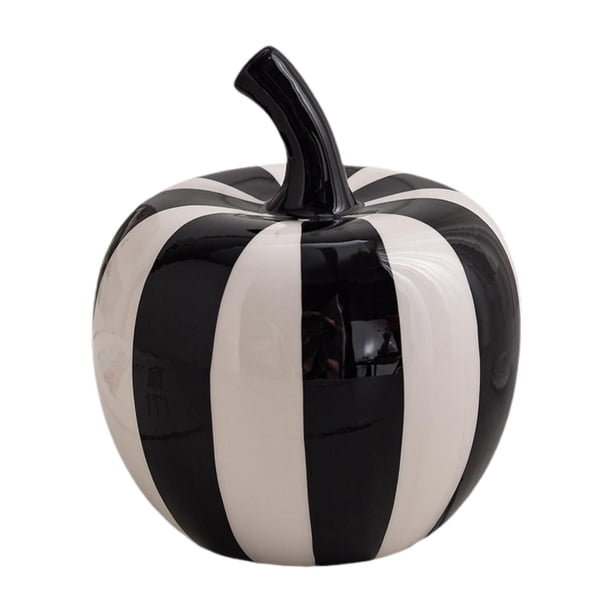 Figura de fruta de cerámica con pisapapeles de rayas blancas y negras, estatua artística decorativa Manzana 12x15cm