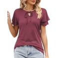 thumbnail image 4 of Mengpipi Womens Plus Size Tops Ruffle Sleeve Lace-Up V-Neck Shirts Loose Fit Casual T-Shirts Wine M-4X, 4 of 6
