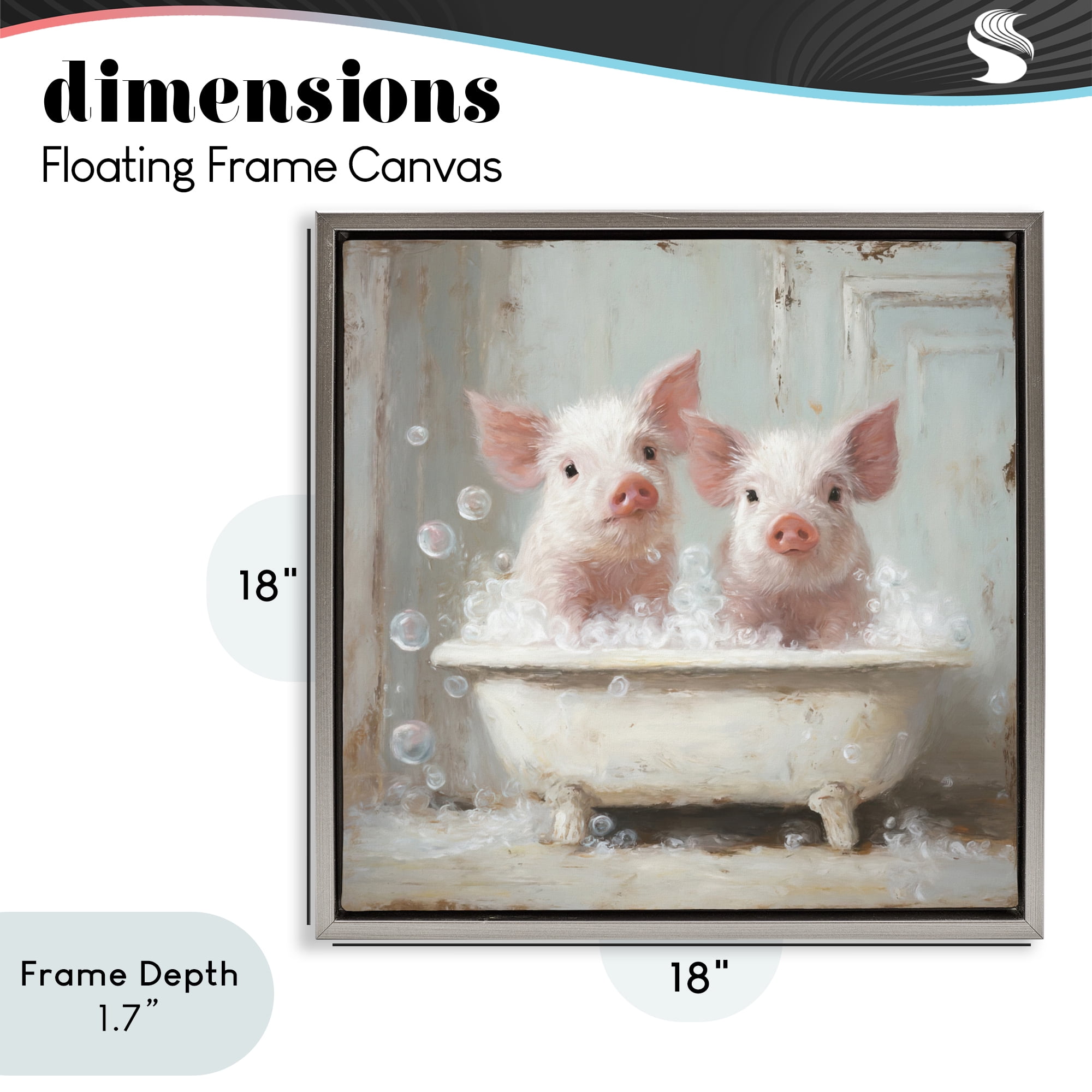 Stupell Industries Piglet Bubble Bath Gray Framed Floater Canvas Wall Art, design by Tina LeCour