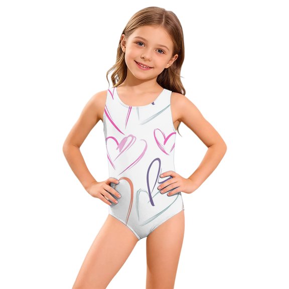 Grblisyd Girls Swimsuit Size 10-12 Cute Cartoon Bathing Suit Crew Neck One Piece Sporty Quick Dry Girls' Swimwear