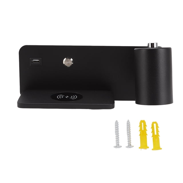 Lámpara de pared LED con interfaz USB, carga inalámbrica, para sala de estar y dormitorio, 85-265 V, color negro, derecha