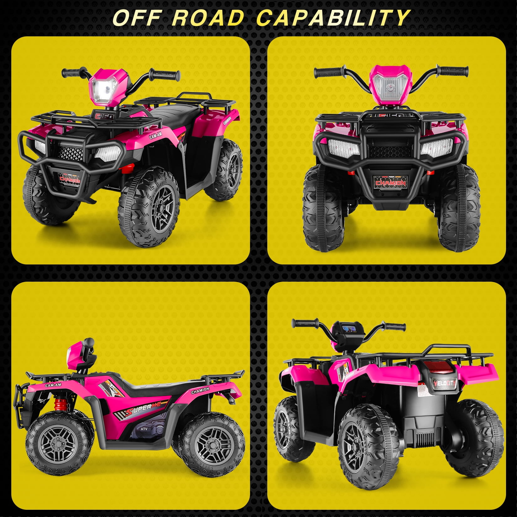 Funcid 12V Kids Ride on ATV 4-Wheeler Quad Battery Powered Electric Car with High/Low Speed, 2X30W Motor, Treaded Tires, Soft Braking, LED Light, Music, Rose Red