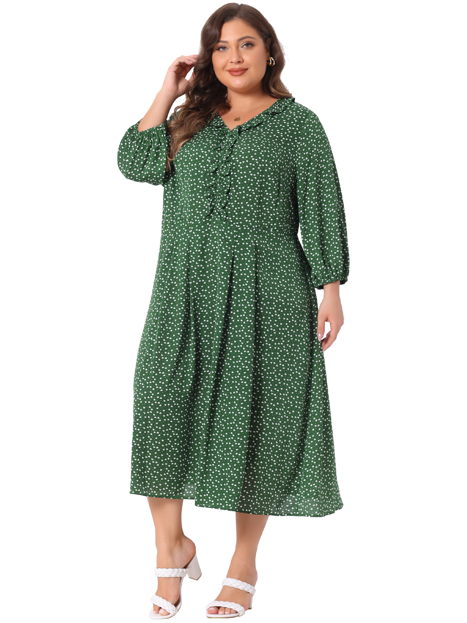 DARING DIVA Plus Size Elbow Sleeve Sweetheart Midi Ruffle Dress 4X Green