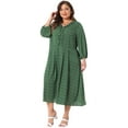 thumbnail image 3 of DARING DIVA Plus Size Elbow Sleeve Sweetheart Midi Ruffle Dress 1X Green, 3 of 6