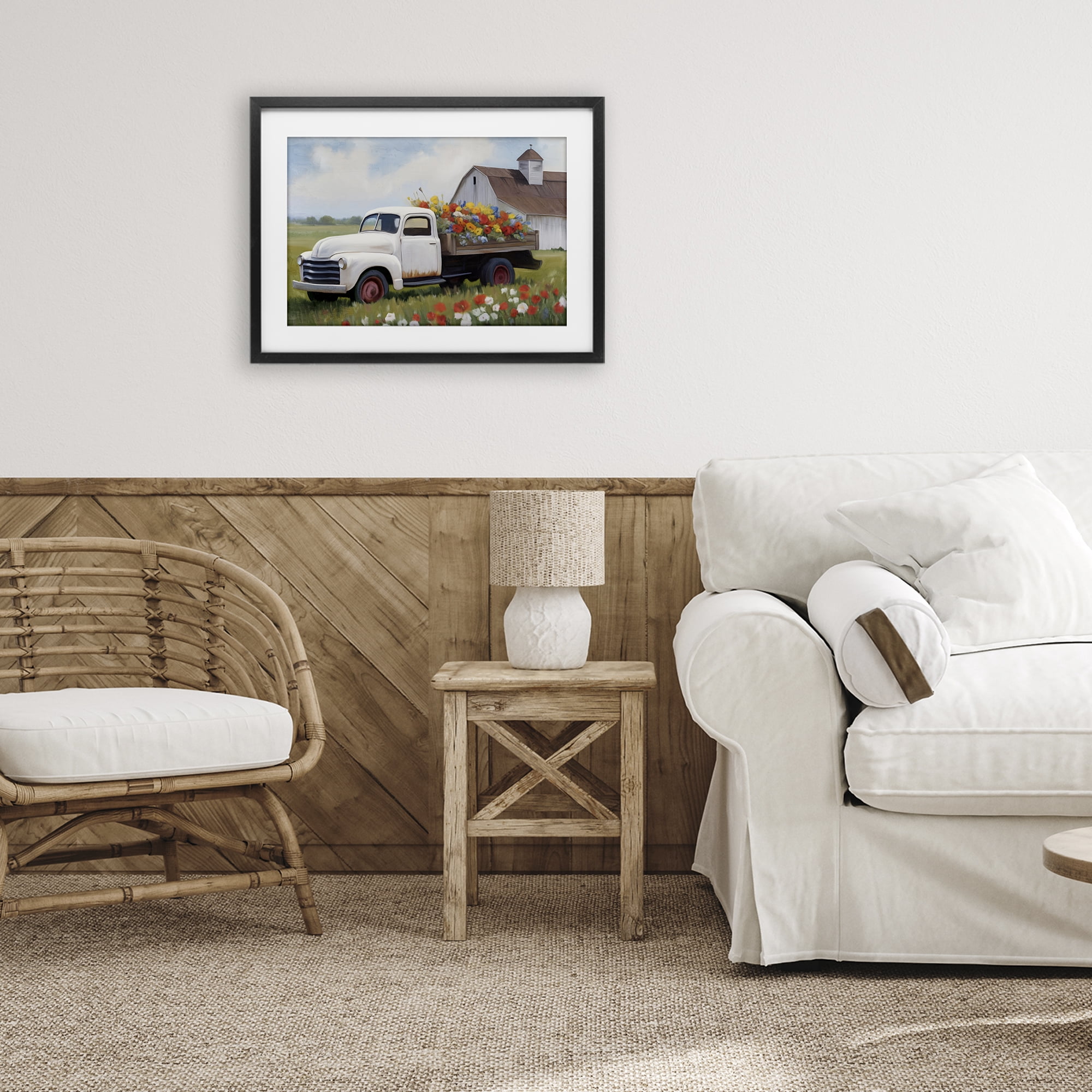Stupell Industries White Delivery Floral Truck Black Framed Print Under Glass, design by Kim Allen