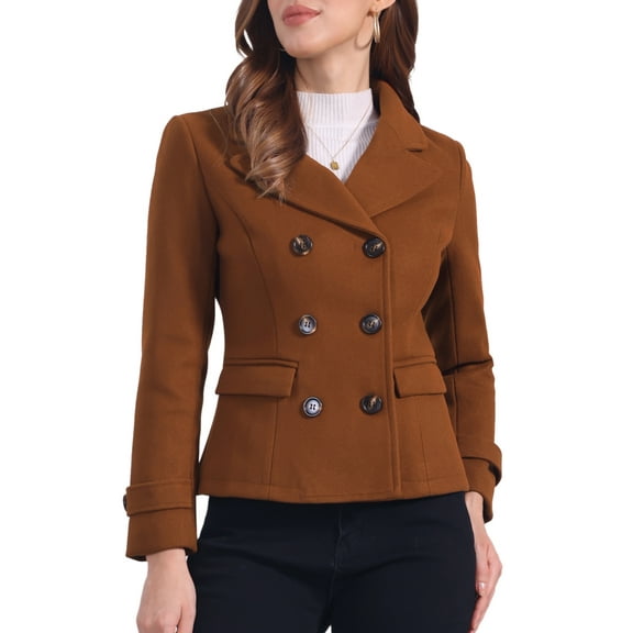 Abrigo de doble botonadura con solapa de pico para mujer INSPIRE CHIC en marrón rojizo