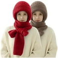thumbnail image 2 of UTSJKR 2 PC Integrated Ear Protection Windproof Cap Scarf, Elastic Warm Conjoined Ear Protection Knitted Hat, Winter Beanie Hat Scarf Khaki, 2 of 8