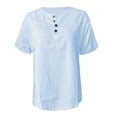 thumbnail image 4 of Xiaoxatg Womens T Shirts, Casual Solid Color Button Front Short Sleeve Top with Striped Detail for Everyday Wear Womens T-Shirts Light Blue XXXL, 4 of 5