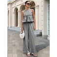 thumbnail image 6 of Women'S 2 Piece Gingham Set Summer Outfits Ruffle Tank Top and Wide Leg Pants Matching Lounge Set, 6 of 9