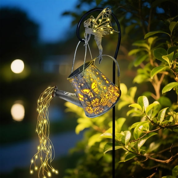Rirool Solar Watering Can Lantern with Fairy Lights - Outdoor Hanging Garden Decor with Shepherd Hook, Waterproof LED Landscape Lighting for Patio, Yard, Pathway