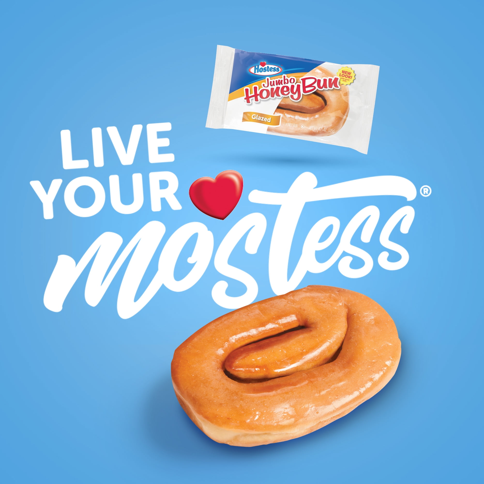 (18 Pack) Hostess Jumbo Glazed Honey Buns, 1 Count Bags