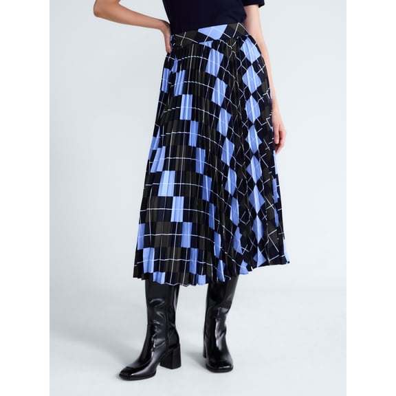 Free Assembly Women's and Women's Plus Sunburst Pleat Argyle Maxi Skirt, Sizes XS-4X