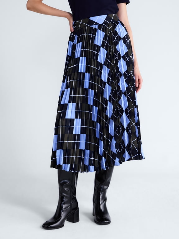 Women's and Women's Plus Sunburst Pleat Argyle Maxi Skirt, Sizes XS-4X
