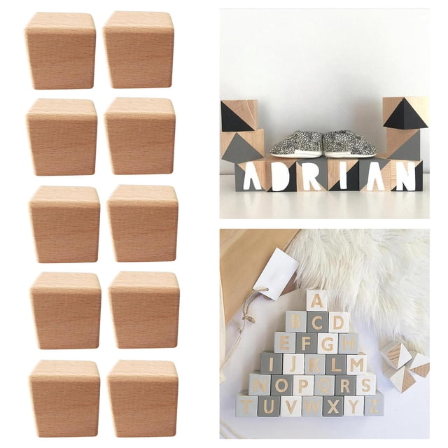 10Pcs bloques cuadrados de maciza de bloques de de adornos de piezas-para artesanías, proyectos de carpintería , 4CM BLESIY Bloques de madera