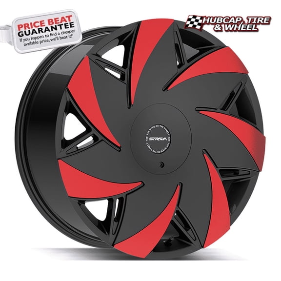 Strada Turbina Gloss Black Machined Red Tips - 24X9.5-6x135 Bolt Pattern, 24mm Offset