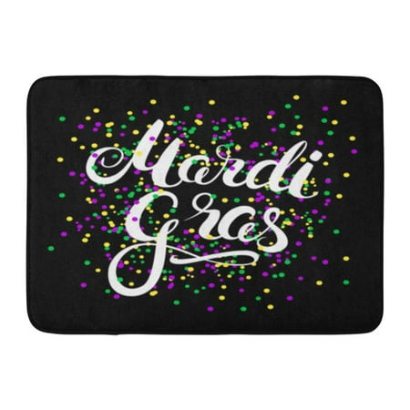 - GODPOK Bright White Happy Mardi Gras Sign on Colorful Confetti Hand Calligraphy Lettering Text Carnival Rug Doormat Bath Mat 23.6x15.7 inch