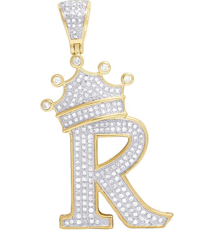 Jewelry Unlimited 10K Yellow Gold Genuine Diamond Crown Letter Initial R Pendant 2/3 ct 1.7\