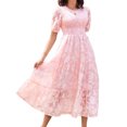 thumbnail image 2 of Vestido Plisado De Mujer Vestido plisado para mujer, manga abullonada, vestido de columpio grande, informal para fiesta (rosa M) Cgtredaw Para estrenar, 2 of 6