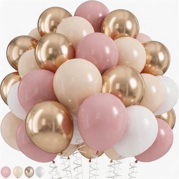 Nude Dusty Pink Balloons Set, 60Pcs 12 Inch Retro Blush Pink Beige White Champagne Gold Balloons for Birthday Wedding Party Decorations