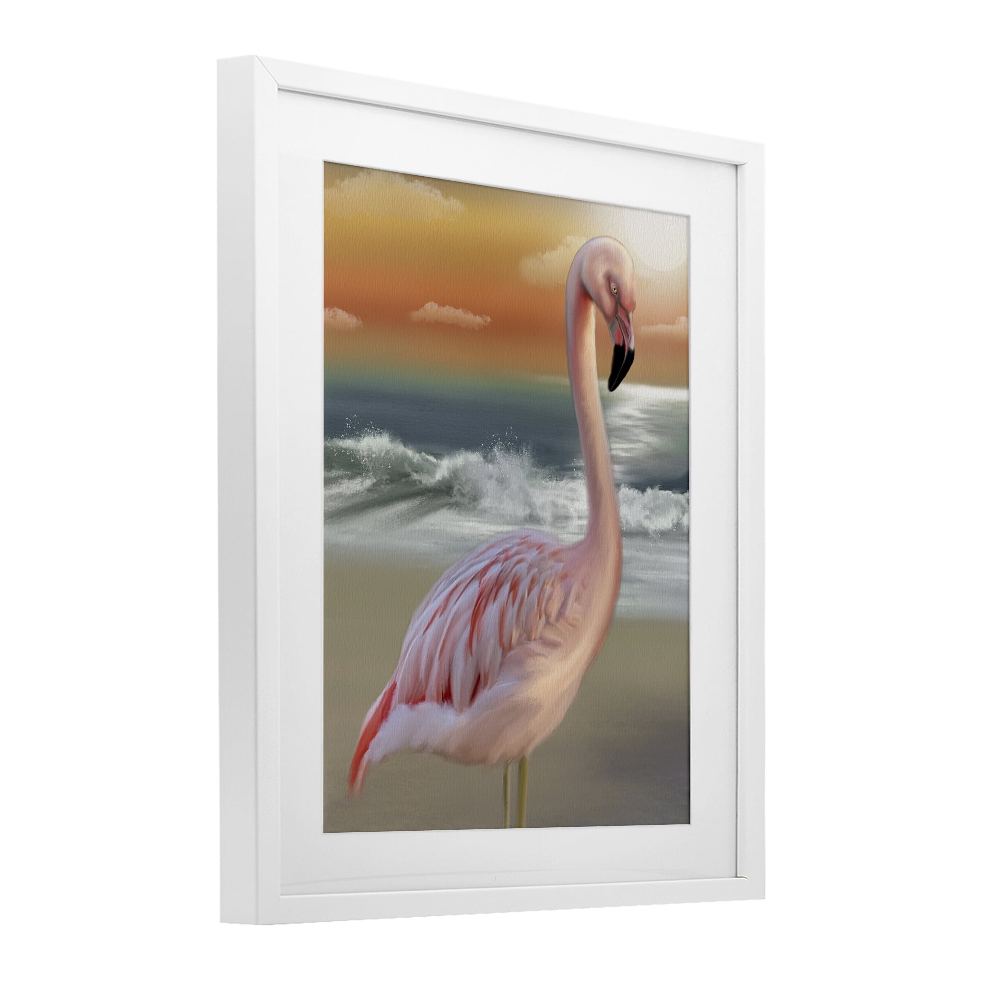 Stupell Industries Coastal Beach Flamingo White Framed Print Under Glass, design by Matthew Piotrowicz
