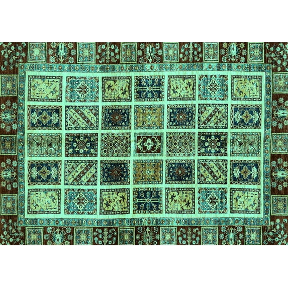 Ahgly Company Machine Washable Indoor Rectangle Abstract Turquoise Blue Modern Area Rugs, 7' x 10'