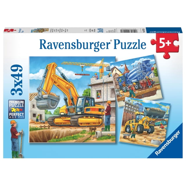 Rompecabezas Ravensburger, vehículos de construcción grandes, 3 x 49 piezas