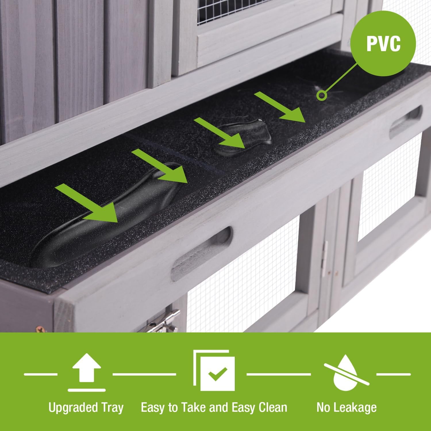 MEDEHOO Rabbit Hutch Outdoor No Leak Plastic Tray Bunny Cage Indoor with Large Run Space Extensible Chicken Coop