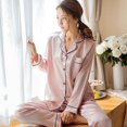 thumbnail image 1 of Conjunto de Pijama de satén de seda para mujer, ropa de dormir, conjunto de dos piezas, de talla grande, 1 of 4