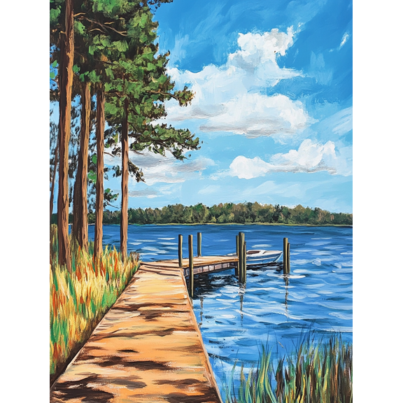 Serene Lakeside Dock Canvas Print/Wall Art， Perfect for Living Room， Bedroom， Bathroom， Office， and Lake House Decor.