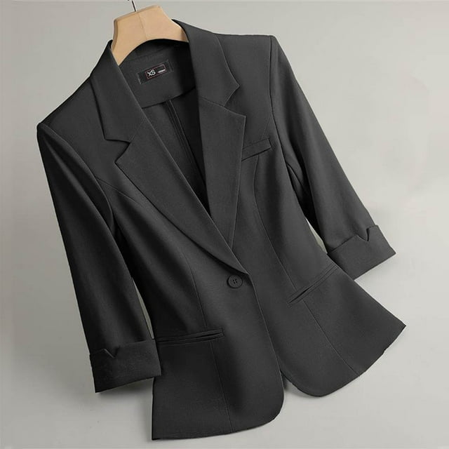 Amzcrzy Blazers pour Femmes Mode Féminine Décontractée Couleur Unie Poche Col Rabattu Blouse à Manches 3/4 Vestes Blazer pour Femmes Hauts à Manches Longues pour Femmes Veste pour Femmes Vêtements pour Femmes