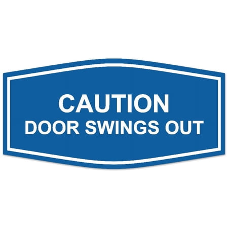Signs ByLITA Fancy Caution Door Swings Out Sign - Laser-Engraved Lettering | Durable ABS Plastic | Vibrant Colors | Powerful Foam Tape (Blue) - Small