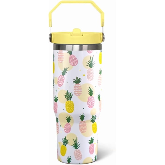 30oz Pineapple Flip Tumbler Coffee Mug Cup Water Bottles with Handle Lid and Straw Themed Gifts for Women,Pineapple Decor Stuff Accessories