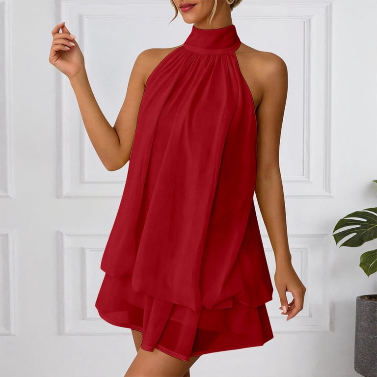 red mini flowy dress Red Flowy Dress