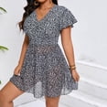 thumbnail image 2 of Fewfanhot Women's Plus Size Black White Print Swimsuit Dress, V Neck Short Sleeve Flare Skirted Monokini, Modest Tummy Control Bathing Suit, 2 of 8