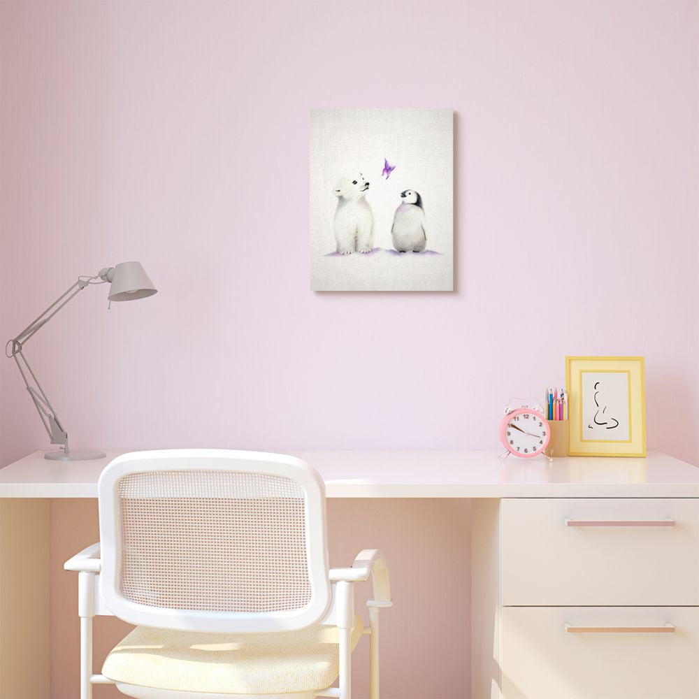 The Kids Room by Stupell Cute Cartoon Baby Polar Bear And Penguin Zoo Animal Painting Canvas Wall Art by Studio Q by Studio Q