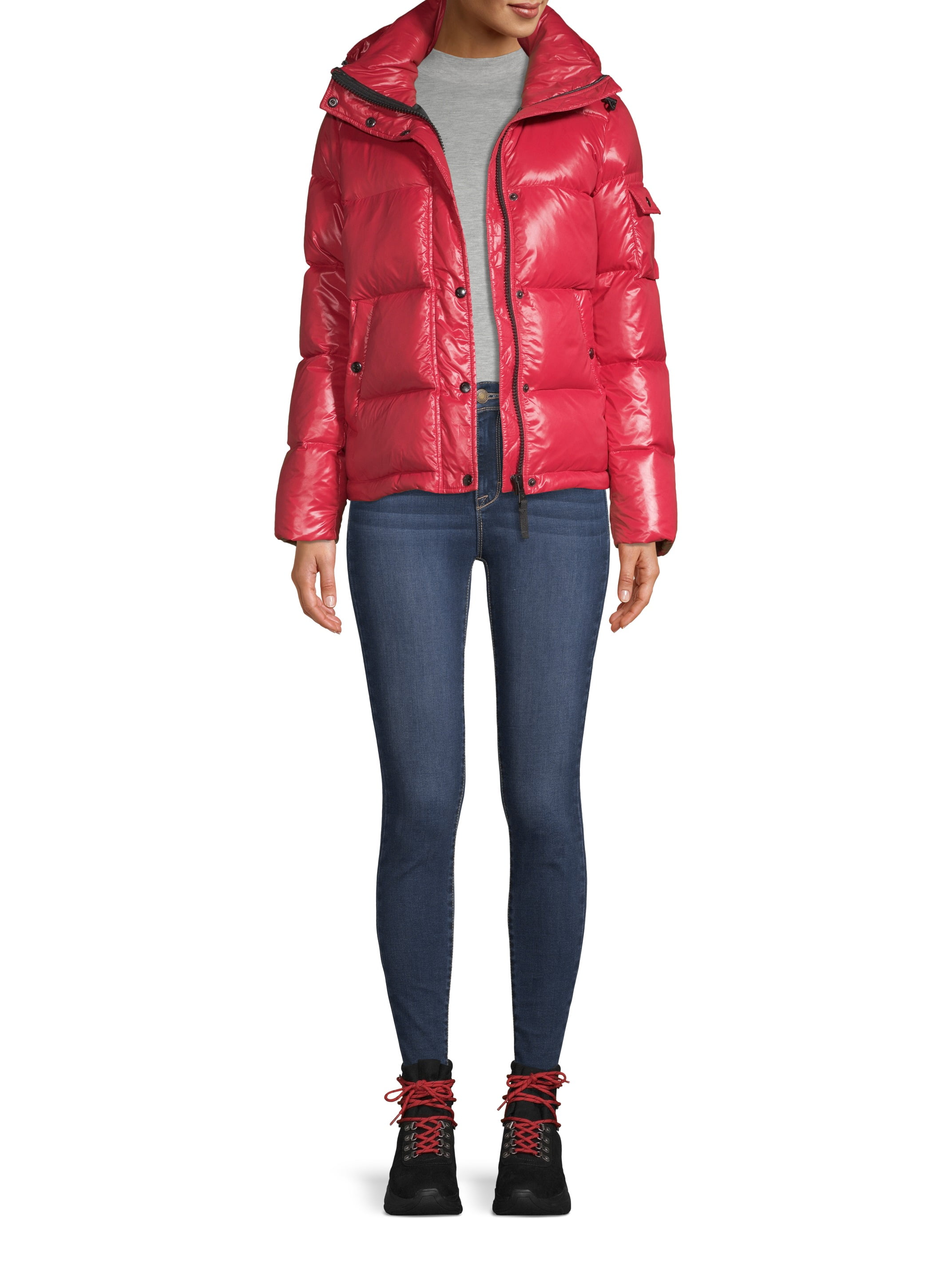 Ella lacquer store hooded puffer coat