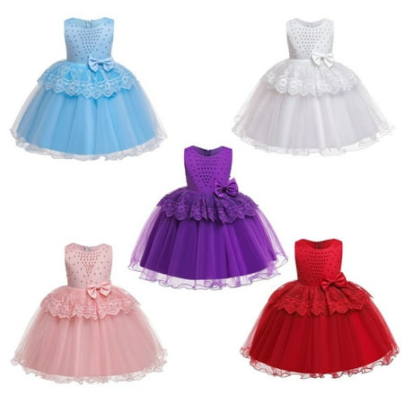 

Promotion!Toddler Baby Girls Mesh Princess Dresses Sleeveless Bowknot Lace Tutu Gown Birthday Wedding Party Dress Red 1-8 Years