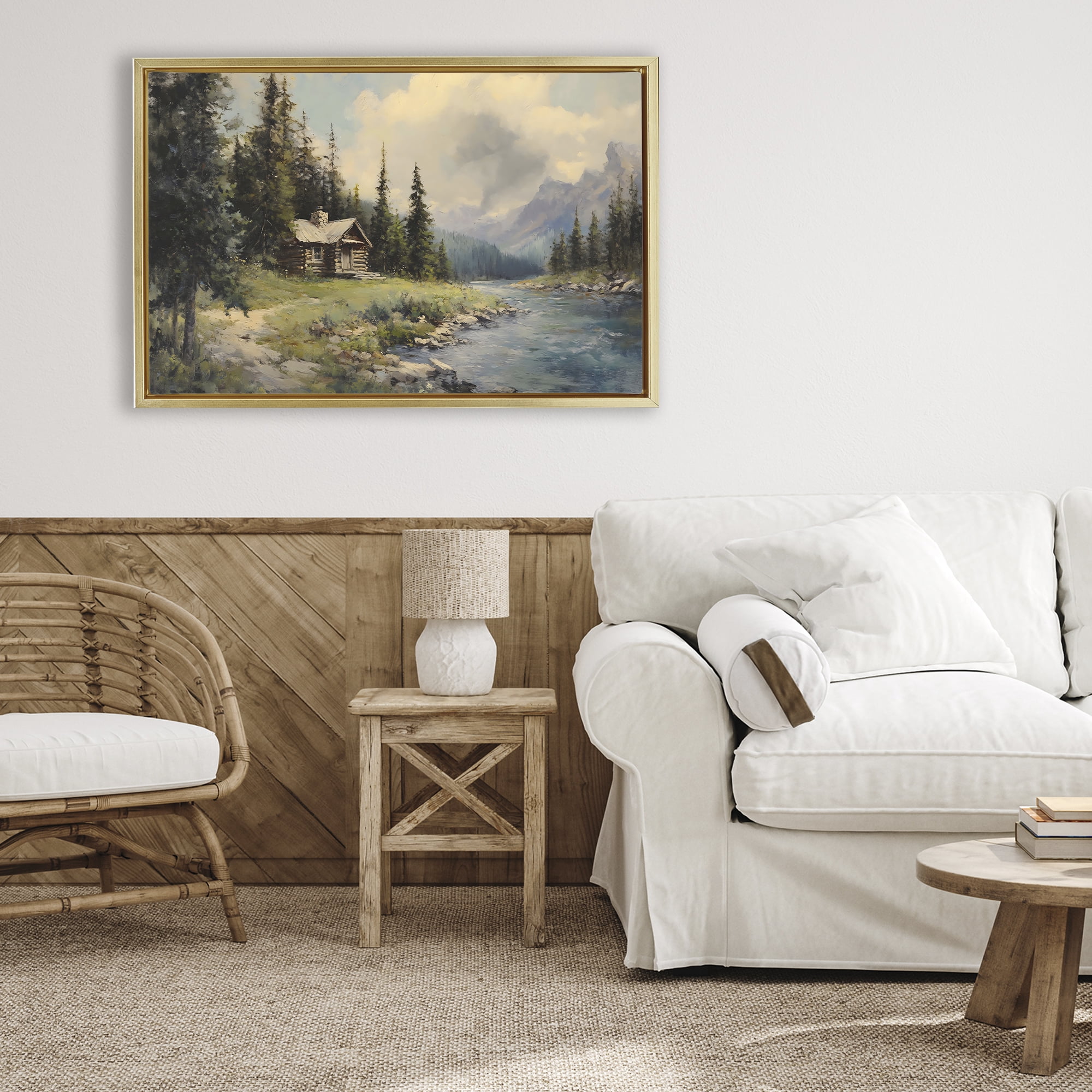 Stupell Industries Creek Cabin Riverside Retreat Gold Framed Floater Canvas Wall Art, design by Franklyn Gregory