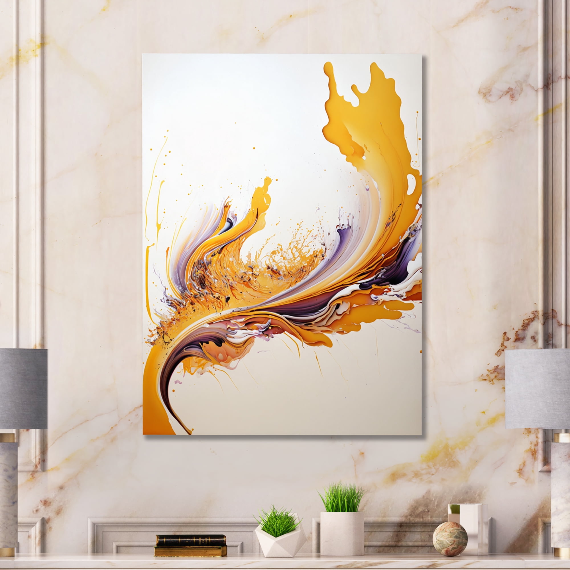 Designart White And Gold Fusion II Canvas Wall Art