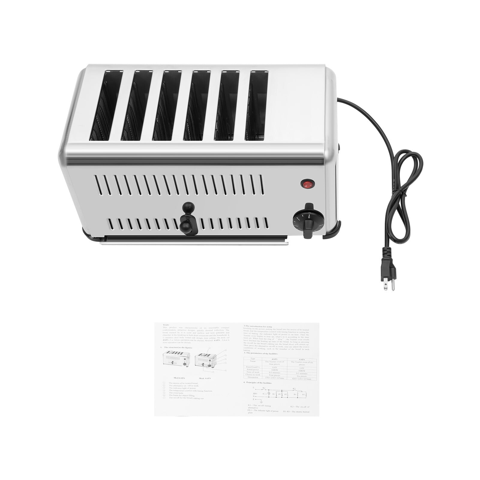 Slice Toaster, 6 Slices Commercial Toaster Stainless Steel Bread Baking Machine with Timing Function & Drawer-type Crumb Tray, for Home Restaurant Bakery, Silver
