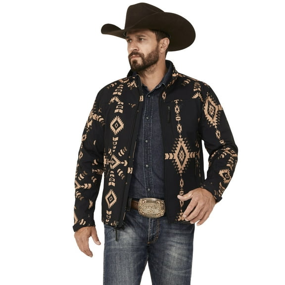 Hooey Men's Southwestern Print Softshell Jacket Black Medium