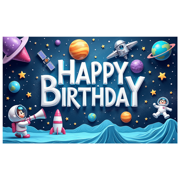 Astronaut Theme Space Happy Birthday Banner for Kids Party Decoration Photo Backdrop Celebration Event