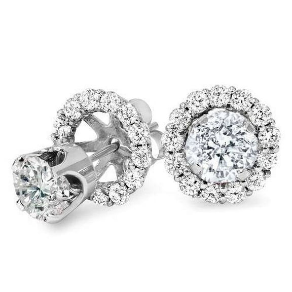 Pompeii 1.55Ct Diamond Studs & Earring Halo Jackets 14K White Gold (H-I,I1-I2)