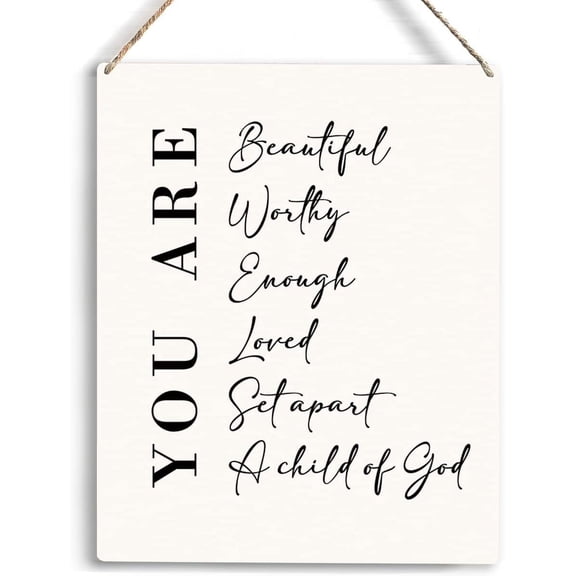 Inspirational Wall Art You Are Beautiful Worthy Enough Loved Set Apart A Child of God Wooden Hanging Sign Artwork Religious Gifts for Family Friends Christian Wall Decor Home Decoration 8x10 Inch