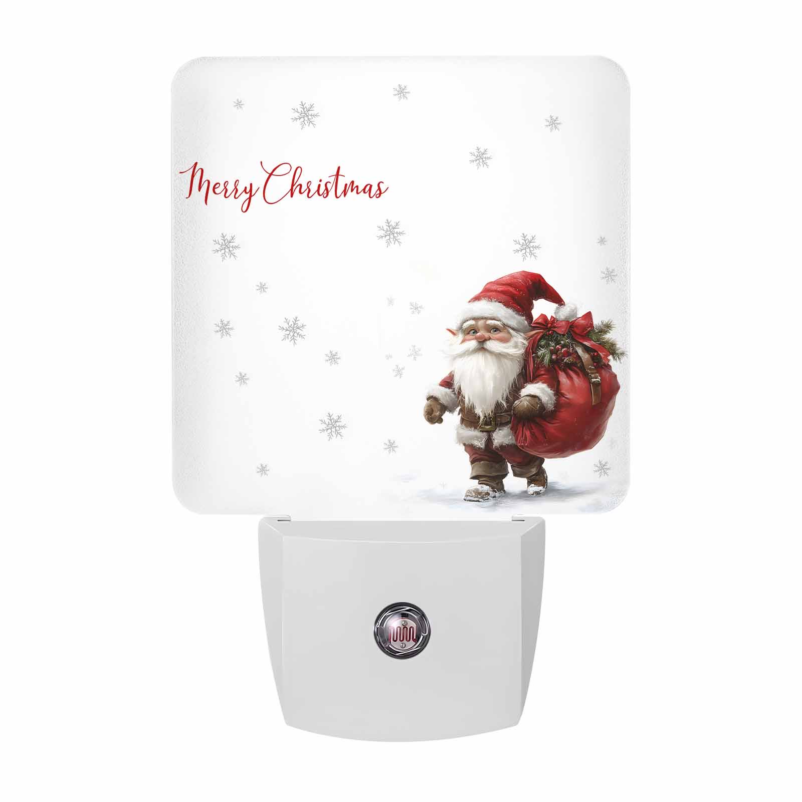 Merry Christmas Night Lights Gnome Carrying Presents Snowflake White Smart Auto Dusk to Dawn Sensor Nightlights Plug-in Nightlight for Bedroom Bathroom Living Room Kitchen Hallway