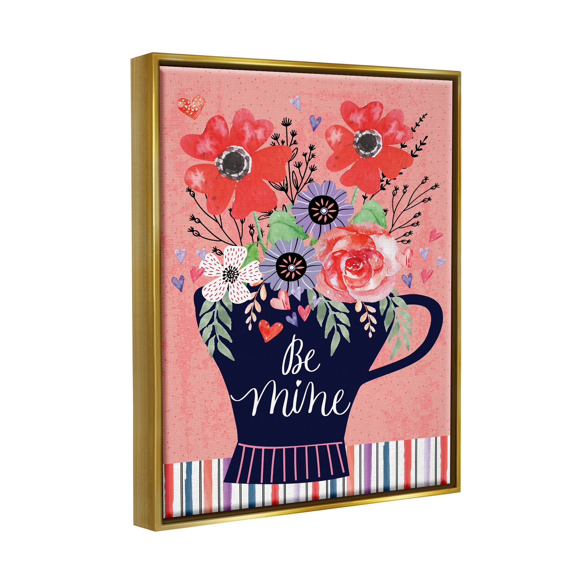 Stupell Be Mine Flower Bouquet Romance Holiday Painting Gold Floater Framed Art Print Wall Art