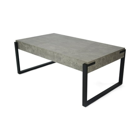 GDF Studio Ashford Modern Faux Wood Coffee Table Light Concrete and Matte Black