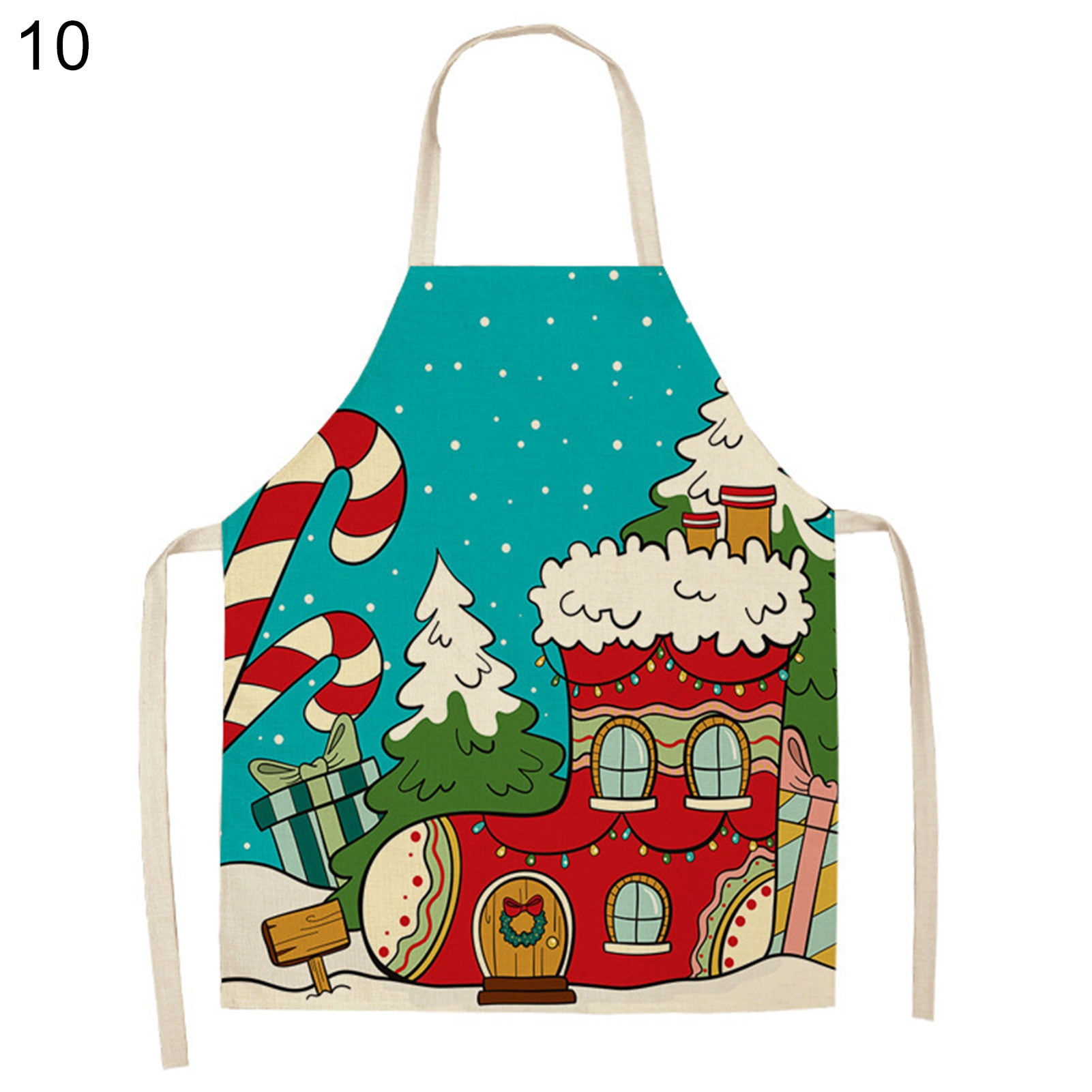 Visland Chistmas Apron, Holiday Kitchen Apron Christmas Santa Claus/Elk/Snowman Style Decoration